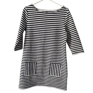 Tommy Hilfiger Womens Navy Blue and White Striped Dress with Pockets Size L
